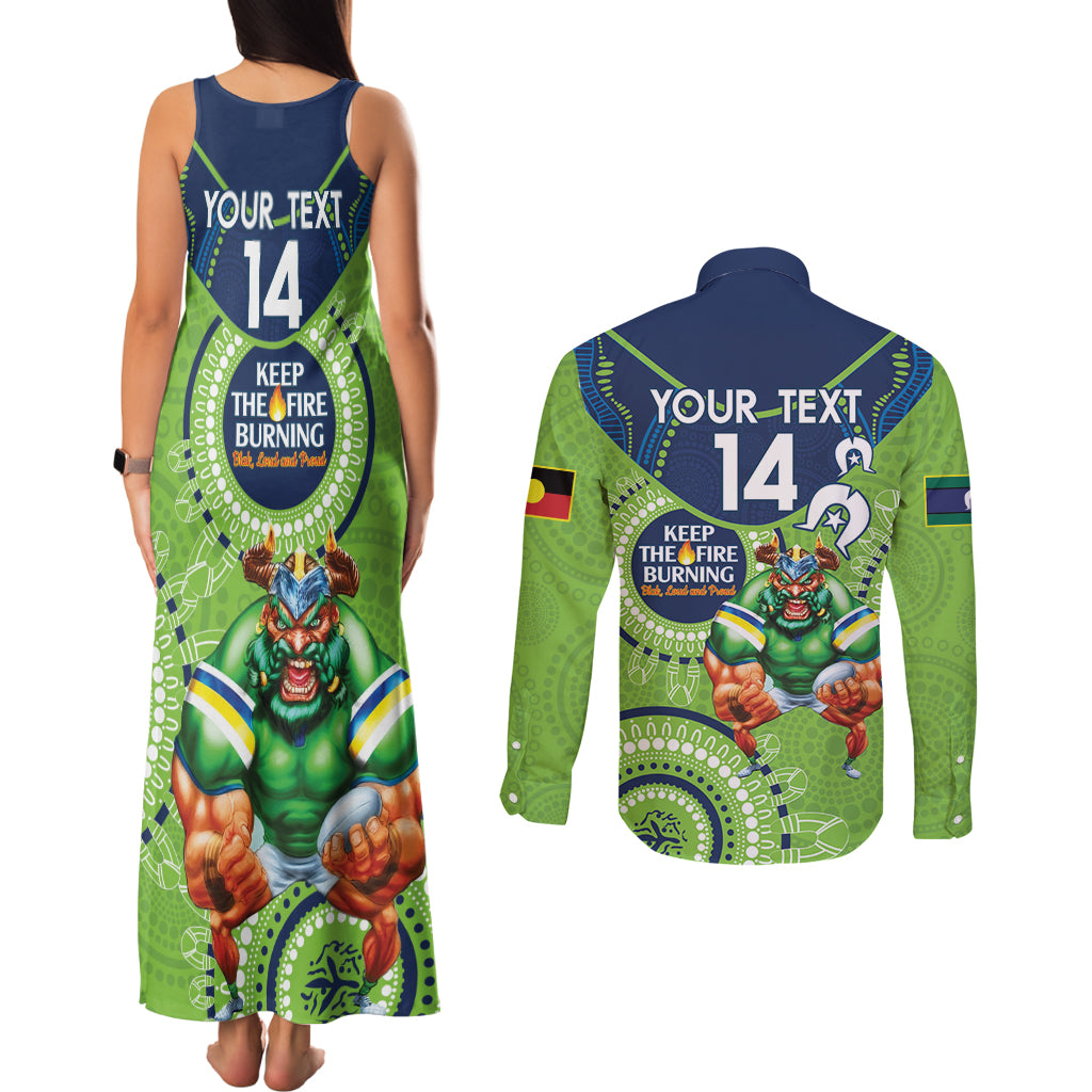 Custom NRL Raiders NAIDOC Week Couples Matching Tank Maxi Dress and Long Sleeve Button Shirt Keep The Fire Burning Indigenous Art