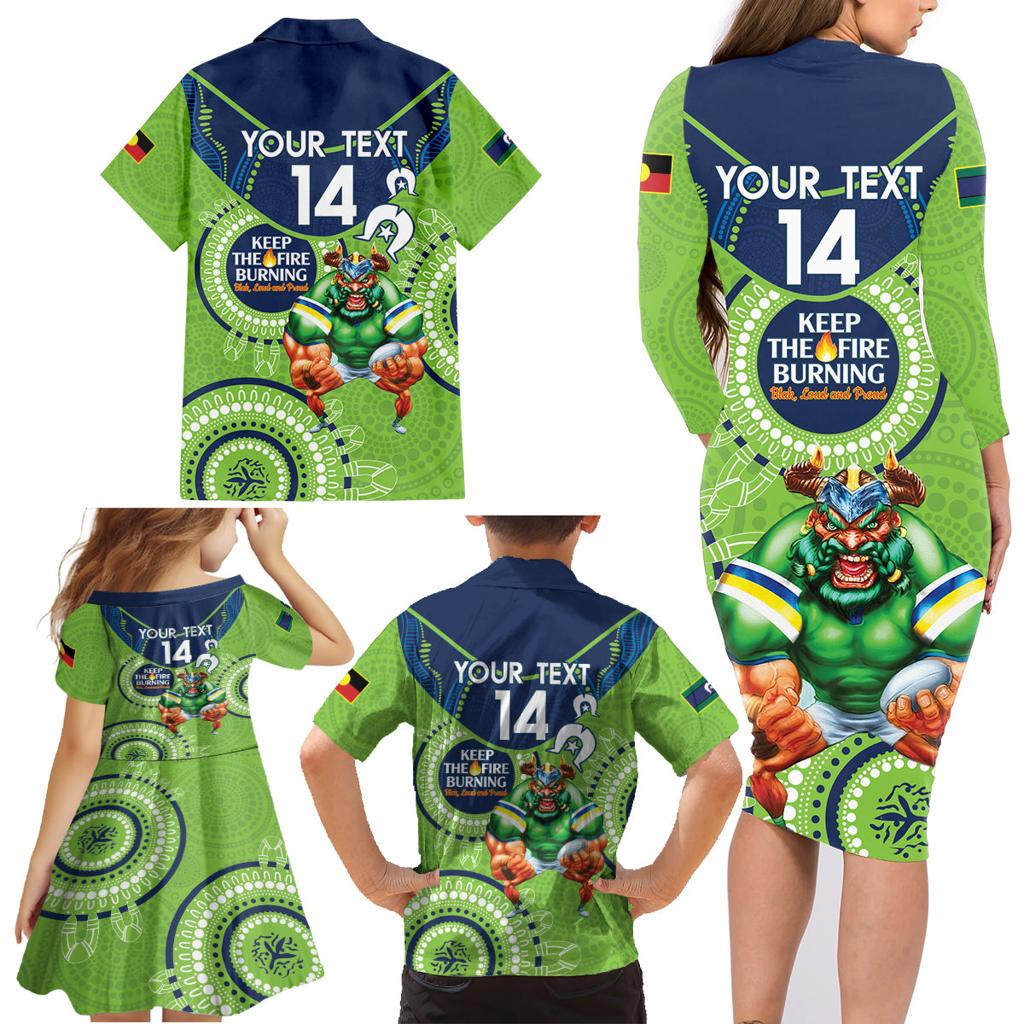 Custom NRL Raiders NAIDOC Week Family Matching Long Sleeve Bodycon Dress and Hawaiian Shirt Keep The Fire Burning Indigenous Art