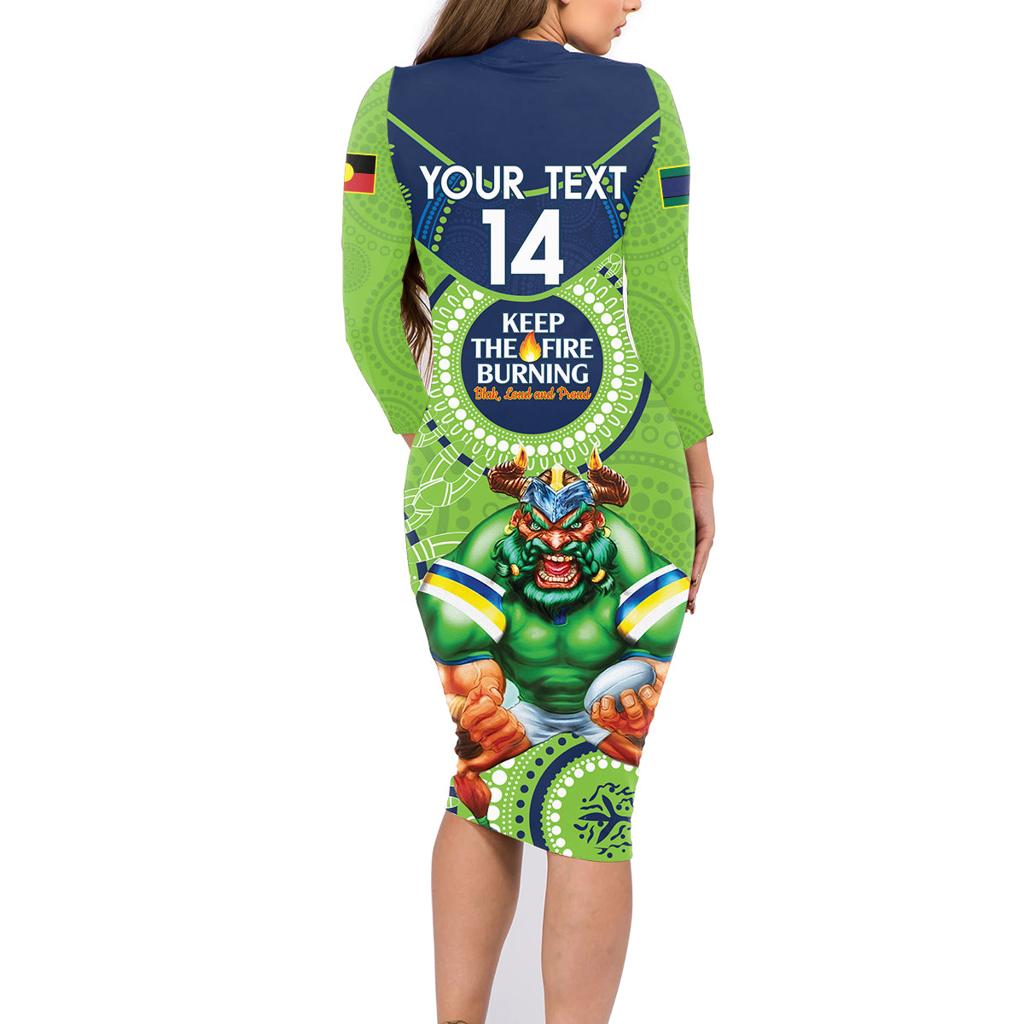 Custom NRL Raiders NAIDOC Week Family Matching Long Sleeve Bodycon Dress and Hawaiian Shirt Keep The Fire Burning Indigenous Art