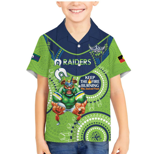 Custom NRL Raiders NAIDOC Week Family Matching Mermaid Dress and Hawaiian Shirt Keep The Fire Burning Indigenous Art