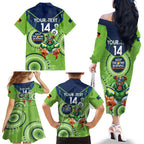 Custom NRL Raiders NAIDOC Week Family Matching Off The Shoulder Long Sleeve Dress and Hawaiian Shirt Keep The Fire Burning Indigenous Art