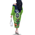 Custom NRL Raiders NAIDOC Week Family Matching Off The Shoulder Long Sleeve Dress and Hawaiian Shirt Keep The Fire Burning Indigenous Art