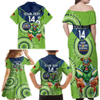 Custom NRL Raiders NAIDOC Week Family Matching Off Shoulder Maxi Dress and Hawaiian Shirt Keep The Fire Burning Indigenous Art