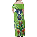Custom NRL Raiders NAIDOC Week Family Matching Off Shoulder Maxi Dress and Hawaiian Shirt Keep The Fire Burning Indigenous Art