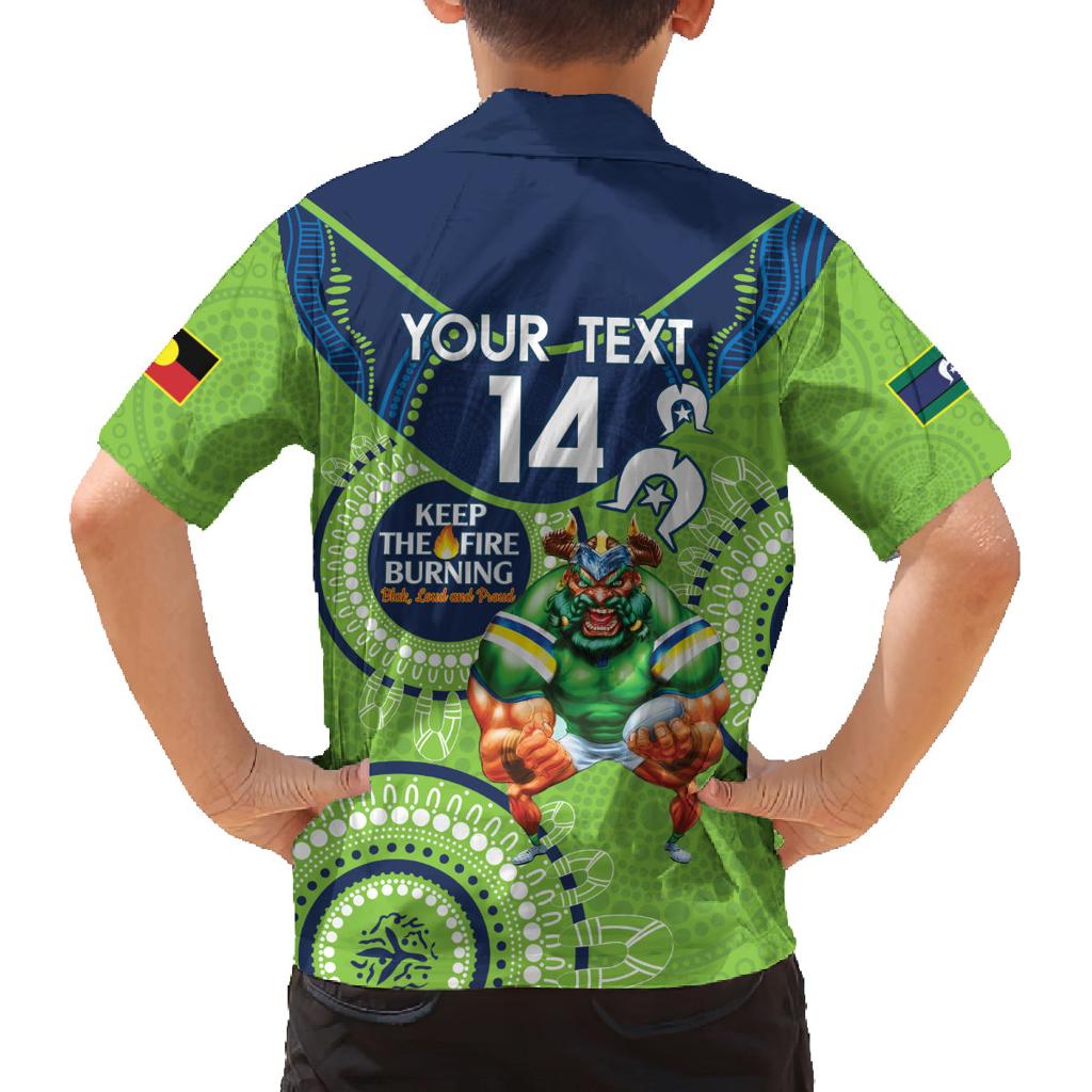 Custom NRL Raiders NAIDOC Week Family Matching Off Shoulder Short Dress and Hawaiian Shirt Keep The Fire Burning Indigenous Art