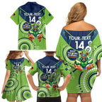 Custom NRL Raiders NAIDOC Week Family Matching Off Shoulder Short Dress and Hawaiian Shirt Keep The Fire Burning Indigenous Art