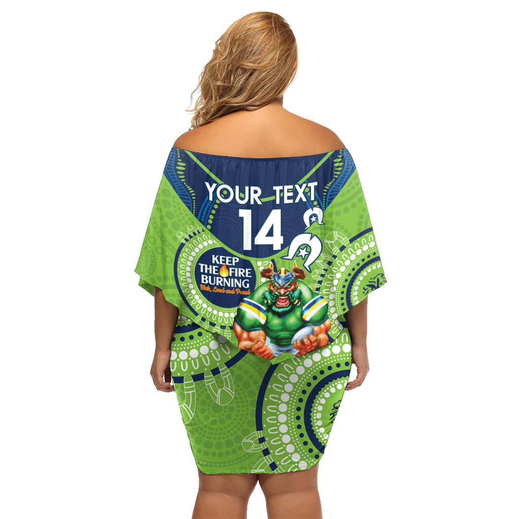 Custom NRL Raiders NAIDOC Week Family Matching Off Shoulder Short Dress and Hawaiian Shirt Keep The Fire Burning Indigenous Art