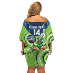 Custom NRL Raiders NAIDOC Week Family Matching Off Shoulder Short Dress and Hawaiian Shirt Keep The Fire Burning Indigenous Art