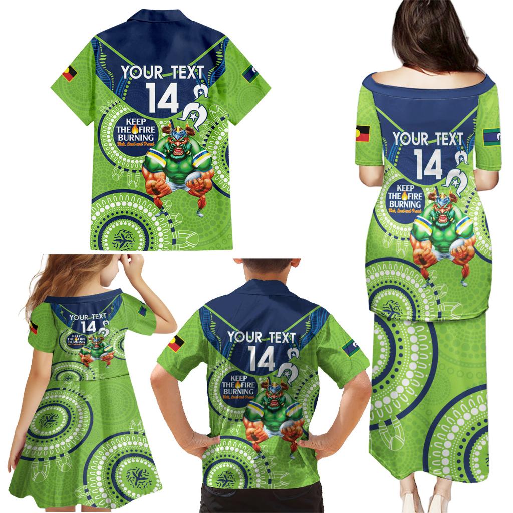 Custom NRL Raiders NAIDOC Week Family Matching Puletasi and Hawaiian Shirt Keep The Fire Burning Indigenous Art