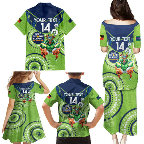 Custom NRL Raiders NAIDOC Week Family Matching Puletasi and Hawaiian Shirt Keep The Fire Burning Indigenous Art
