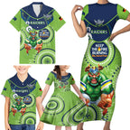 Custom NRL Raiders NAIDOC Week Family Matching Short Sleeve Bodycon Dress and Hawaiian Shirt Keep The Fire Burning Indigenous Art