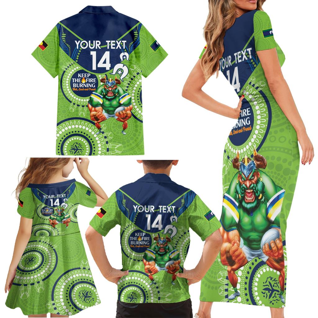 Custom NRL Raiders NAIDOC Week Family Matching Short Sleeve Bodycon Dress and Hawaiian Shirt Keep The Fire Burning Indigenous Art