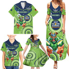 Custom NRL Raiders NAIDOC Week Family Matching Summer Maxi Dress and Hawaiian Shirt Keep The Fire Burning Indigenous Art