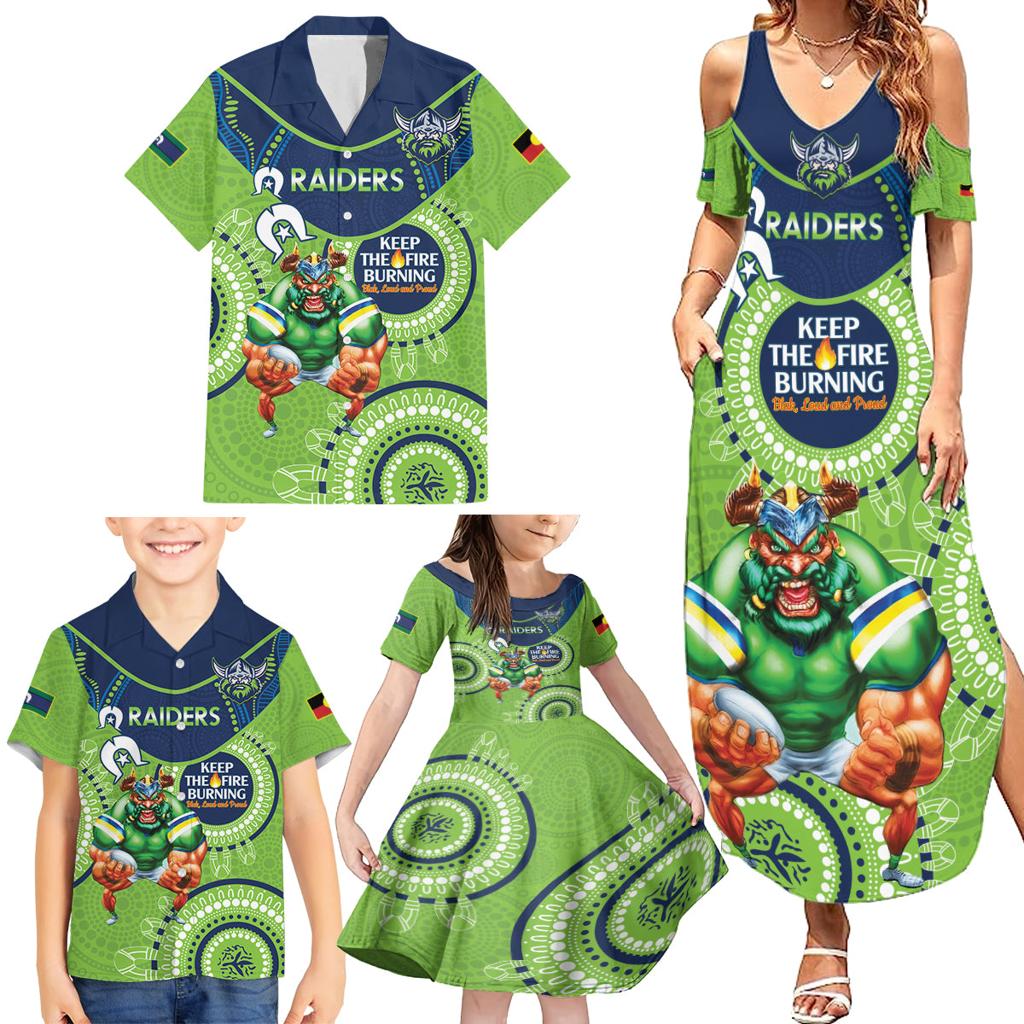 Custom NRL Raiders NAIDOC Week Family Matching Summer Maxi Dress and Hawaiian Shirt Keep The Fire Burning Indigenous Art