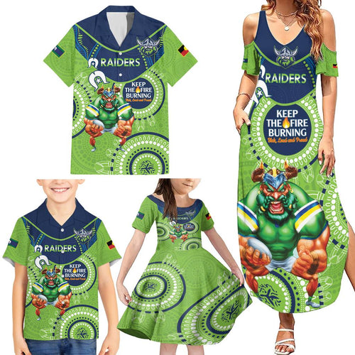 Custom NRL Raiders NAIDOC Week Family Matching Summer Maxi Dress and Hawaiian Shirt Keep The Fire Burning Indigenous Art