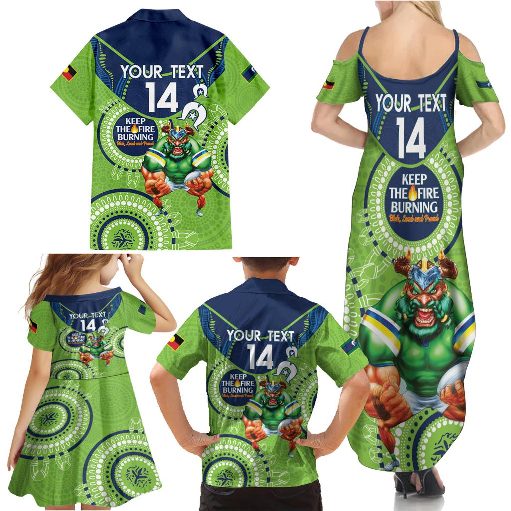 Custom NRL Raiders NAIDOC Week Family Matching Summer Maxi Dress and Hawaiian Shirt Keep The Fire Burning Indigenous Art