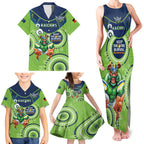 Custom NRL Raiders NAIDOC Week Family Matching Tank Maxi Dress and Hawaiian Shirt Keep The Fire Burning Indigenous Art