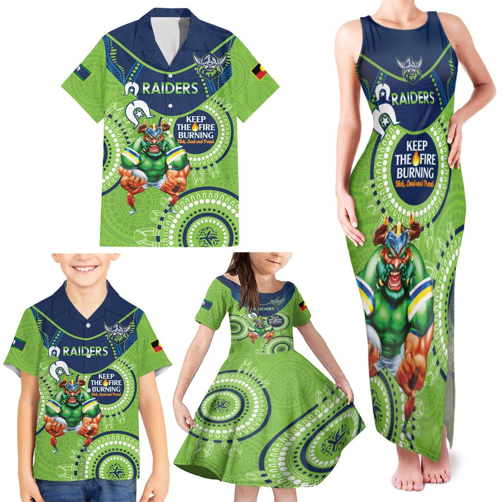 Custom NRL Raiders NAIDOC Week Family Matching Tank Maxi Dress and Hawaiian Shirt Keep The Fire Burning Indigenous Art