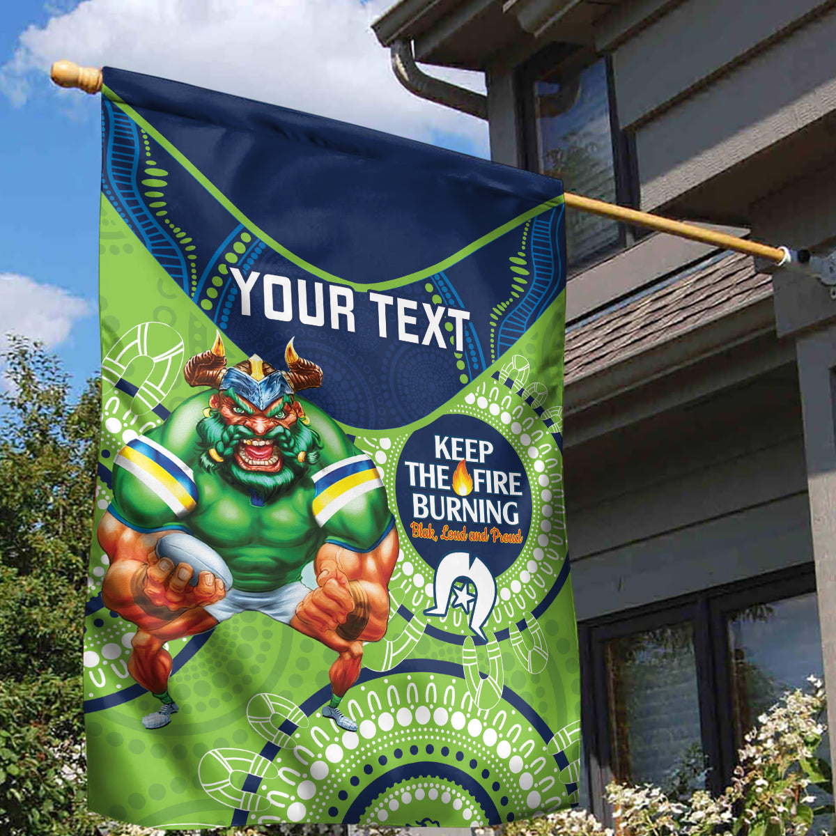 Custom NRL Raiders NAIDOC Week Garden Flag Keep The Fire Burning Indigenous Art