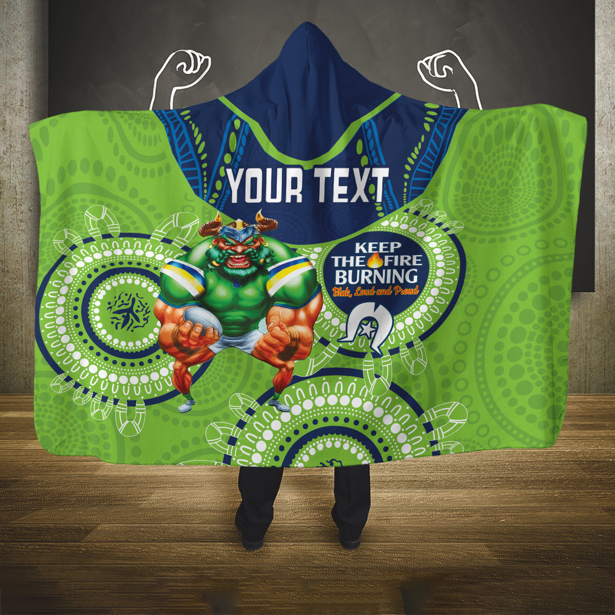 Custom NRL Raiders NAIDOC Week Hooded Blanket Keep The Fire Burning Indigenous Art