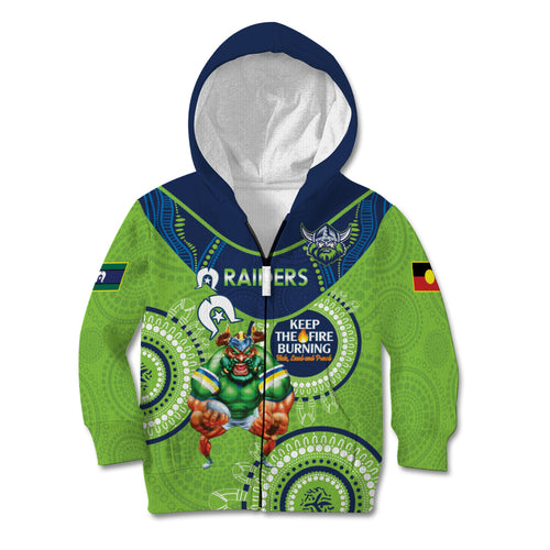 Custom NRL Raiders NAIDOC Week Kid Hoodie Keep The Fire Burning Indigenous Art