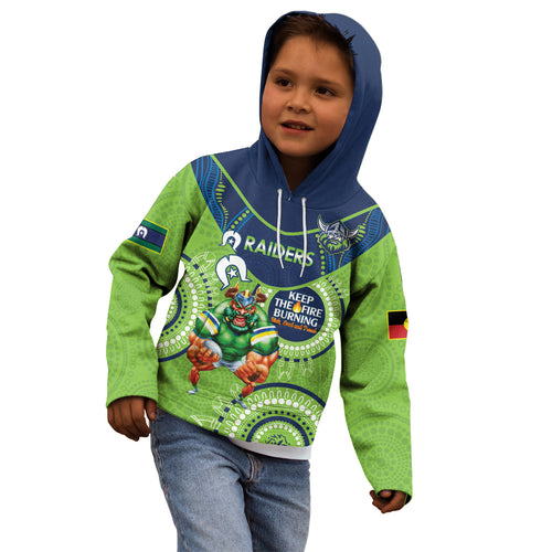 Custom NRL Raiders NAIDOC Week Kid Hoodie Keep The Fire Burning Indigenous Art