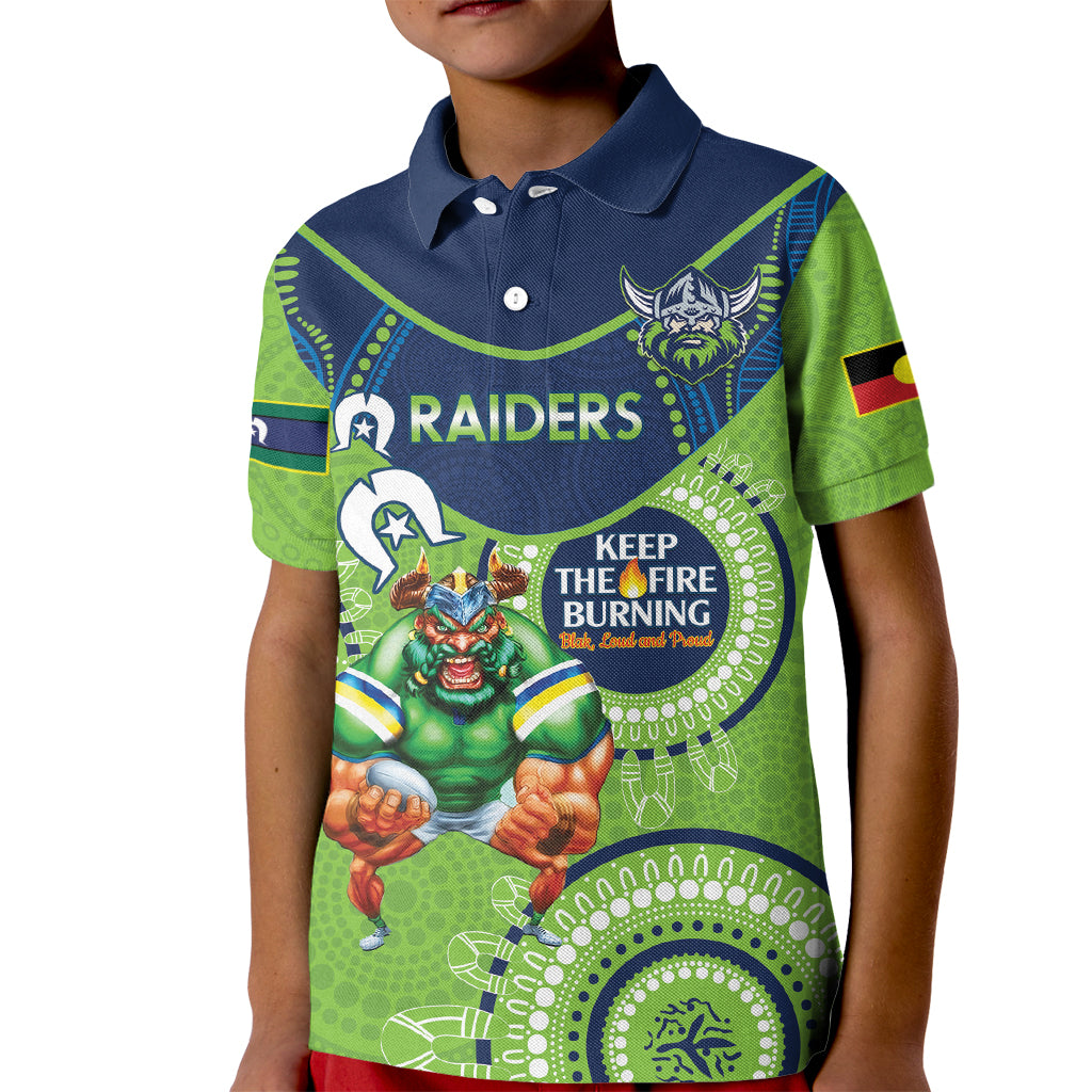 Custom NRL Raiders NAIDOC Week Kid Polo Shirt Keep The Fire Burning Indigenous Art