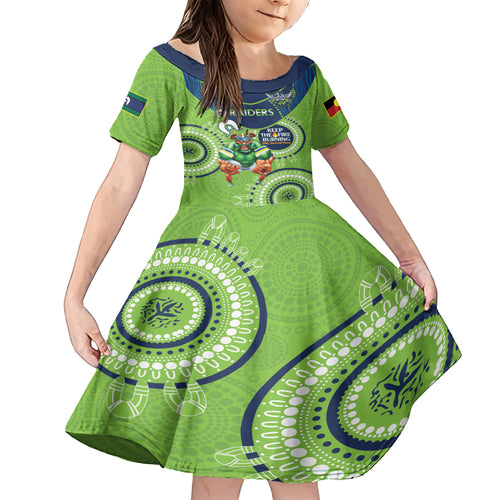 Custom NRL Raiders NAIDOC Week Kid Short Sleeve Dress Keep The Fire Burning Indigenous Art
