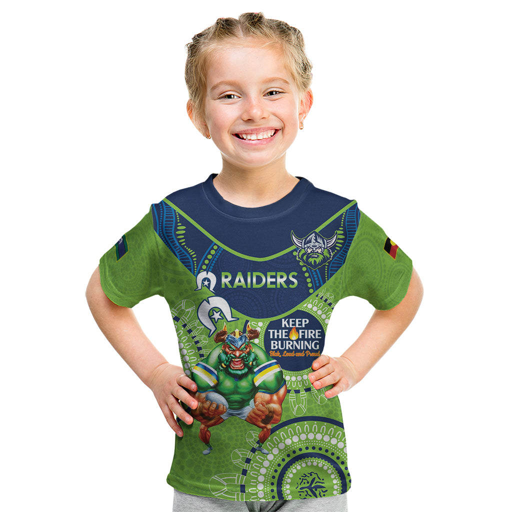 Custom NRL Raiders NAIDOC Week Kid T Shirt Keep The Fire Burning Indigenous Art