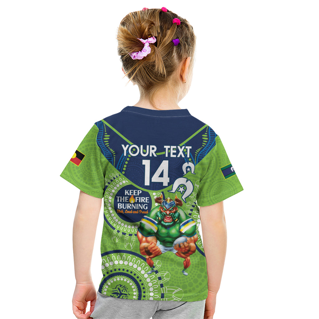 Custom NRL Raiders NAIDOC Week Kid T Shirt Keep The Fire Burning Indigenous Art