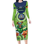 Custom NRL Raiders NAIDOC Week Long Sleeve Bodycon Dress Keep The Fire Burning Indigenous Art