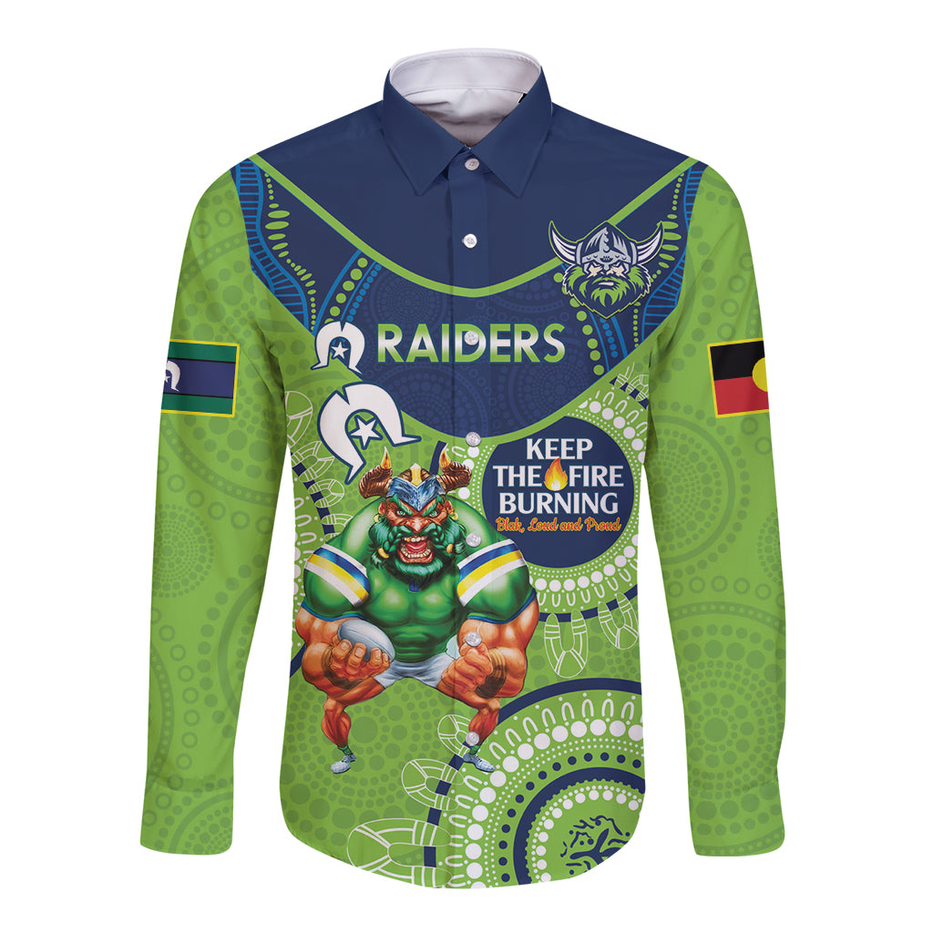 Custom NRL Raiders NAIDOC Week Long Sleeve Button Shirt Keep The Fire Burning Indigenous Art
