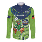 Custom NRL Raiders NAIDOC Week Long Sleeve Button Shirt Keep The Fire Burning Indigenous Art