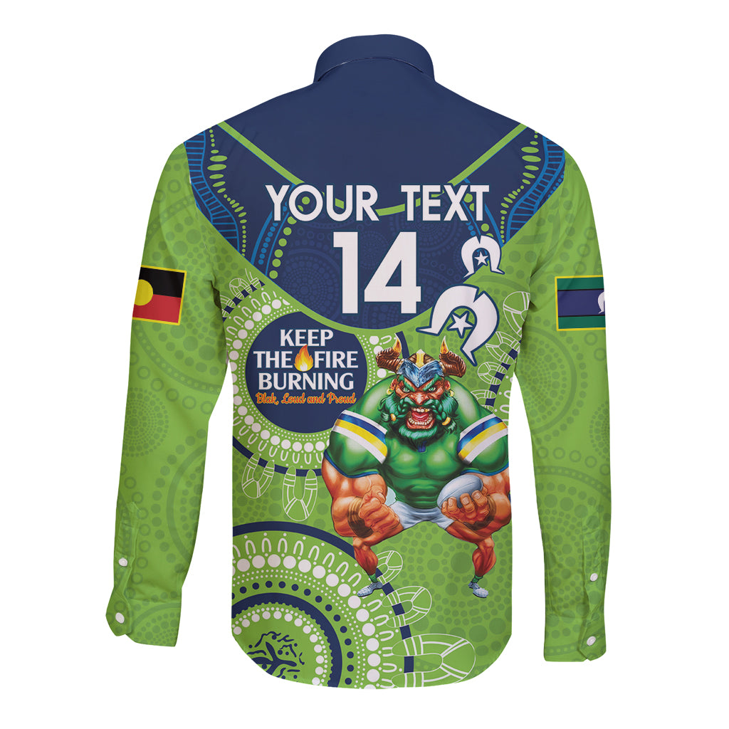 Custom NRL Raiders NAIDOC Week Long Sleeve Button Shirt Keep The Fire Burning Indigenous Art