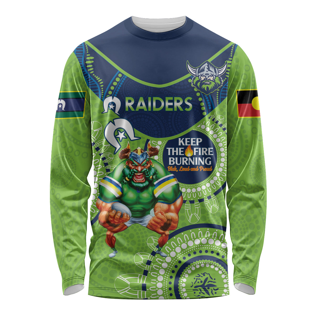 Custom NRL Raiders NAIDOC Week Long Sleeve Shirt Keep The Fire Burning Indigenous Art