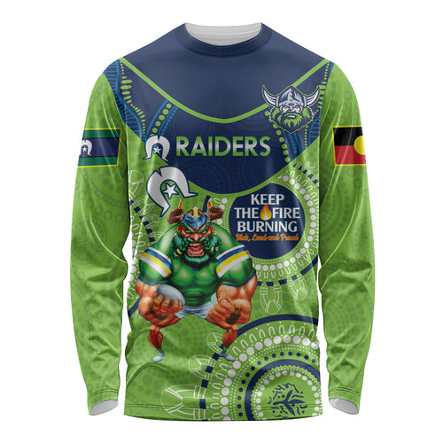 Custom NRL Raiders NAIDOC Week Long Sleeve Shirt Keep The Fire Burning Indigenous Art