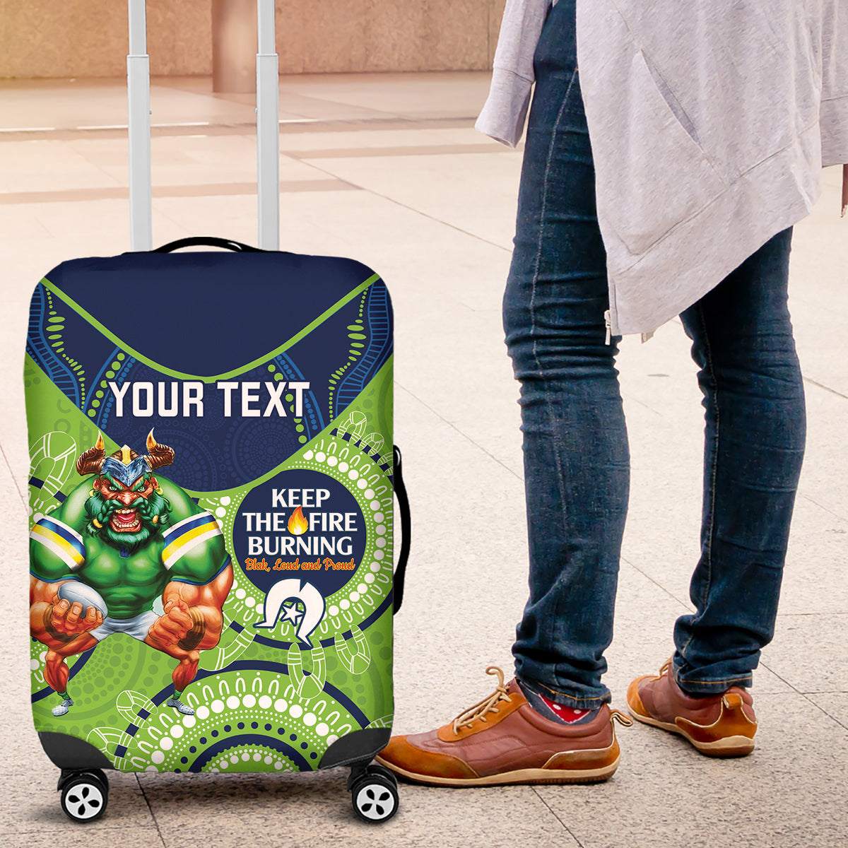 Custom NRL Raiders NAIDOC Week Luggage Cover Keep The Fire Burning Indigenous Art