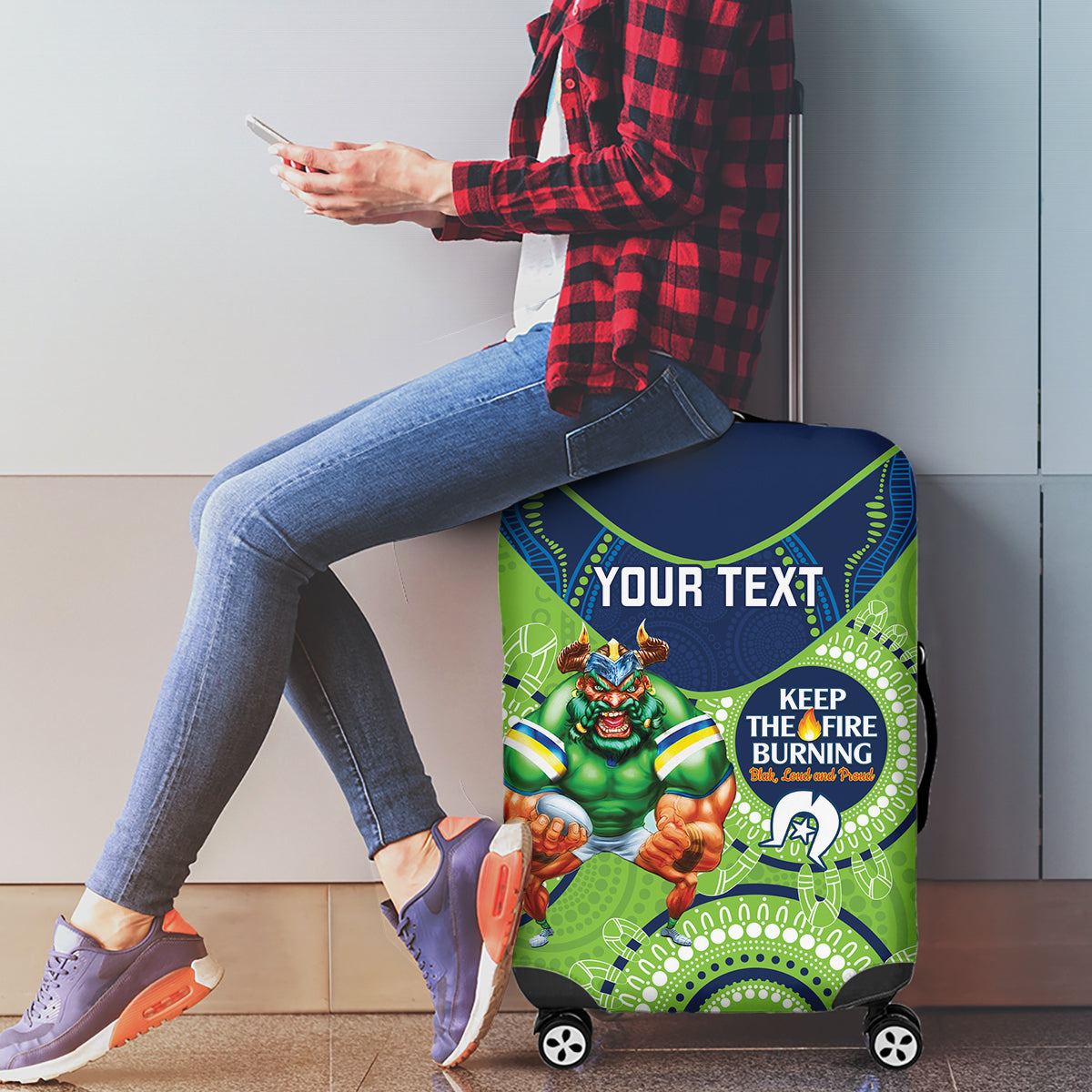 Custom NRL Raiders NAIDOC Week Luggage Cover Keep The Fire Burning Indigenous Art