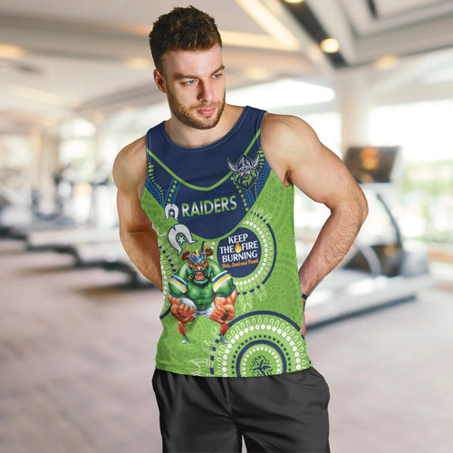 Custom NRL Raiders NAIDOC Week Men Tank Top Keep The Fire Burning Indigenous Art