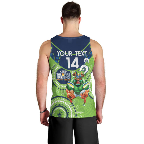 Custom NRL Raiders NAIDOC Week Men Tank Top Keep The Fire Burning Indigenous Art