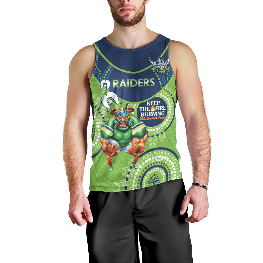 Custom NRL Raiders NAIDOC Week Men Tank Top Keep The Fire Burning Indigenous Art
