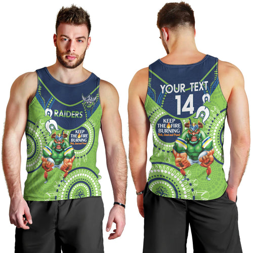 Custom NRL Raiders NAIDOC Week Men Tank Top Keep The Fire Burning Indigenous Art