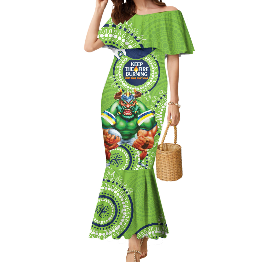 Custom NRL Raiders NAIDOC Week Mermaid Dress Keep The Fire Burning Indigenous Art