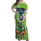 Custom NRL Raiders NAIDOC Week Off Shoulder Maxi Dress Keep The Fire Burning Indigenous Art