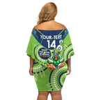 Custom NRL Raiders NAIDOC Week Off Shoulder Short Dress Keep The Fire Burning Indigenous Art