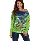 Custom NRL Raiders NAIDOC Week Off Shoulder Sweater Keep The Fire Burning Indigenous Art