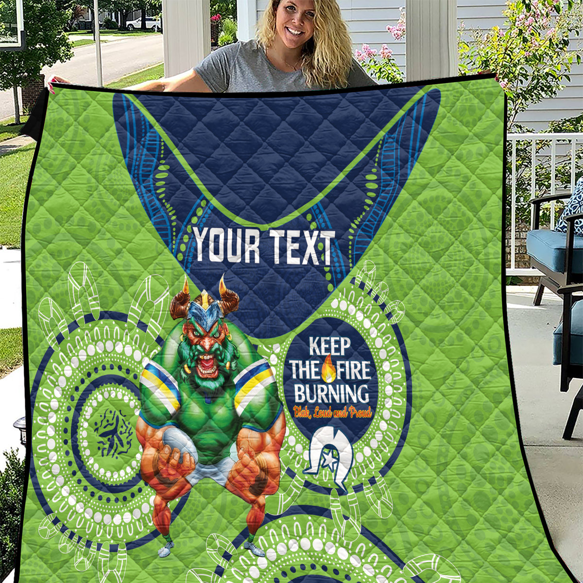 Custom NRL Raiders NAIDOC Week Quilt Keep The Fire Burning Indigenous Art