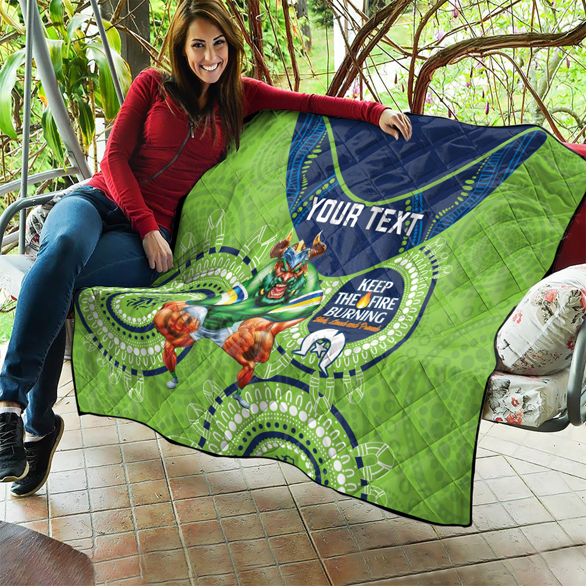 Custom NRL Raiders NAIDOC Week Quilt Keep The Fire Burning Indigenous Art