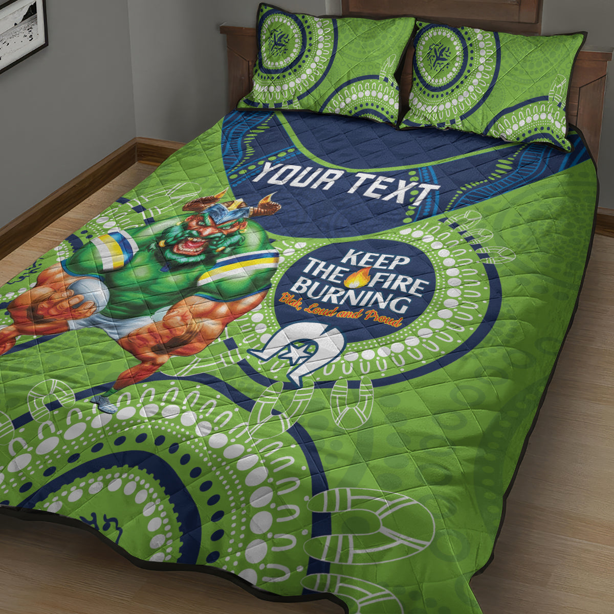 Custom NRL Raiders NAIDOC Week Quilt Bed Set Keep The Fire Burning Indigenous Art