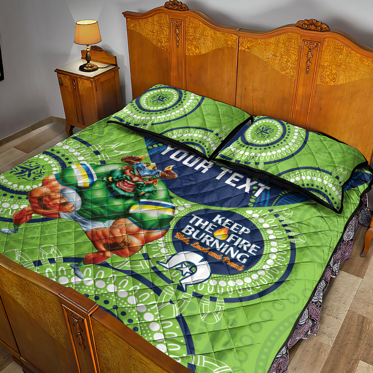 Custom NRL Raiders NAIDOC Week Quilt Bed Set Keep The Fire Burning Indigenous Art